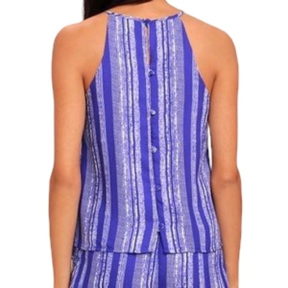 LULU'S See You Smile Blue Striped Romper - Picture 6 of 16